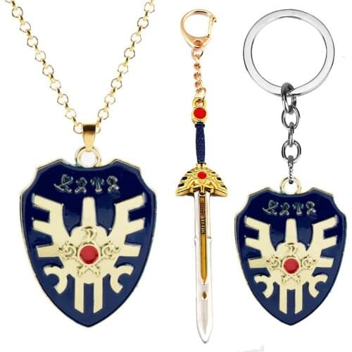 Pendant Keychain Game DRAGON QUEST Keyrings Sword Shield of Road Dangle Key Chain Jewelry Mens Car Keychains Cosplay Fans Gifts