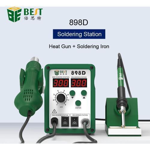BST-898D 2 In 1 LED Double Digital Display Hot Air Gun Soldering Station BGA Rework Station Soldering Iron Desoldering Station