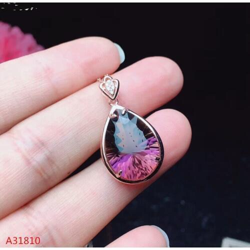 KJJEAXCMY boutique jewelry 925 pure silver inlaid natural purple yellow crystal pendant necklace support test