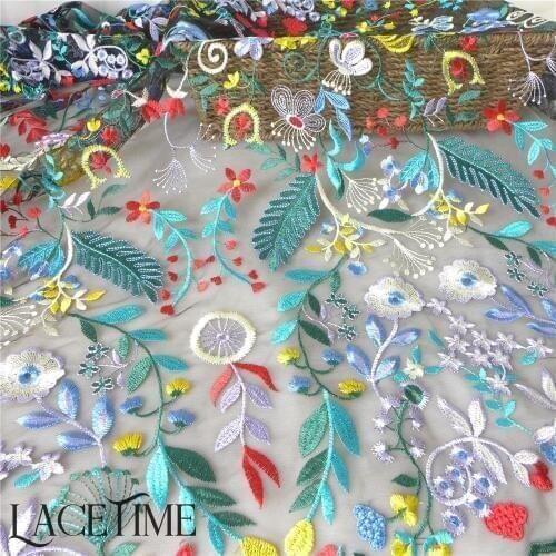 Flower Embroidery Lemon Gauze Fabric Wedding Dress Negerian Mesh Fabric DIY Handmade Curtain Textile 1 Yard