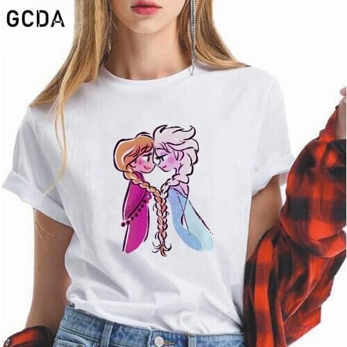 Frozen Cartoon Queen Elsa Princess Anna T shirt Women Harajuku Cute Kawaii Summer Casual Tumblr Outfit Fashion Girls Tops