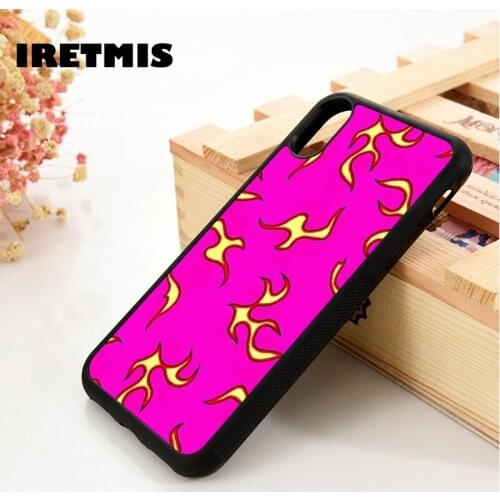 Iretmis 5 5S SE 2020 6 6S TPU Silicone Rubber Phone Case Cover for iPhone 7 8 Plus X Xs 11 12 MINI Pro Max XR Magenta Flames
