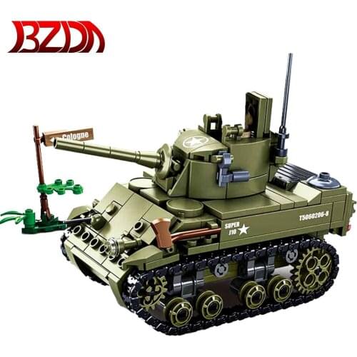 BZDA ww2 US Troops M5 Stuart Light Tank Building Blocks Military ww2 Tank Soldiers Model Bricks Birthday Gift For Boys Toys