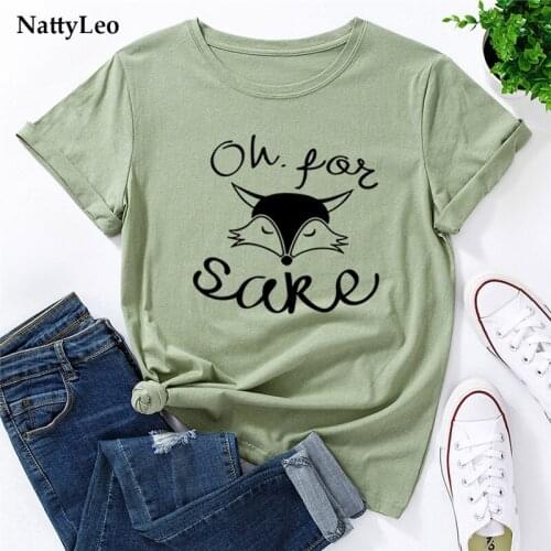 Summer Graphic Tee New Letters Fox Print T Shirt Women Clothing O Neck 100%Cotton Tshirt Short Sleeve T-Shirt Women Shirts Tops