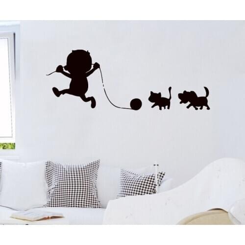 Little Boy Playing With Pets Wall Sticker Pets Shop Wall Decals Home Decor Kids Children Room Decoration Nursery Wall Art Murals