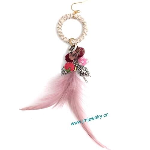 Wholesale handmade Ethnic jewellery vintage dangle feather earrings with tassel summer style nickel free earrings