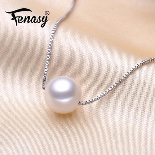 FENASY 6-9mm Round Pearl High Quality Natural Pearl Pendant Choker Necklace For Women 925 Sterling Silver Jewelry