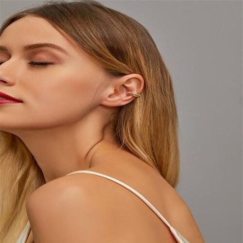 Punk Metal Simple Geometric Ear-Clip for Women Vintage Shiny Rhinestone Crystal Tree Ear-Bone Clip Earrings Jewelry