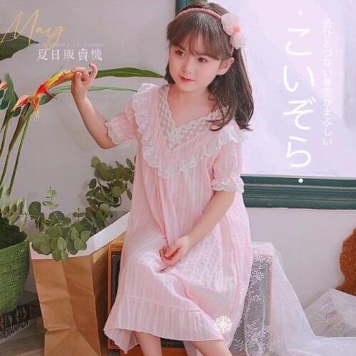 Japan Style Princess Pajamas Summer Thin Baby Girl Lace Fairy Nightdress Children Short Sleeve Home Clothes Tracksuit