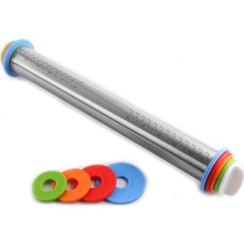 Stainless Steel Rolling Pin Adjustable Smooth Non Stick Rolling Pin Dumpling Skin Fondant Cake Rolo De Massa Kitchen Tools DG50R