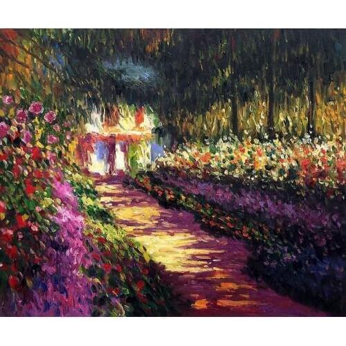 Hand Painted Landscape Flower Oil Painting on Canvas Wall Decor Art Path at Pourville by Claude Monet No Framed High Quality