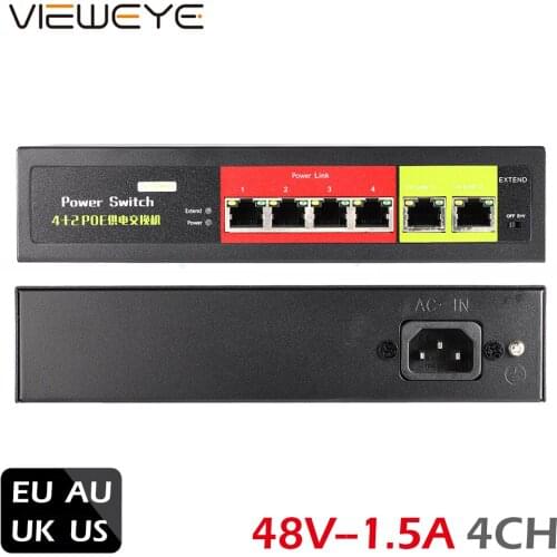 48V-52V 4CH Network POE switch Ethernet 10/100Mbps Ports IEEE 802.3 af/at Suitable for IP camera/Wireless AP/CCTV camera system
