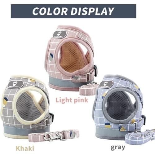 Dog Harness with Leash Adjustable Vest Walking Supplies Soft Breathable Plaid Collar Dog Accessories for Small Medidum Large Dog