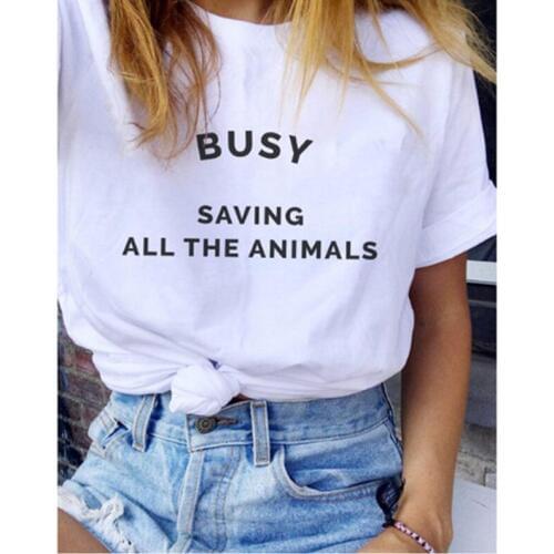 Skuggnas BUSY SAVING ALL THE ANIMALS Women Men Funny T Shirt Harajuku Casual grunge 90s fashion tee shirt aesthetic tumblr tops