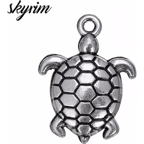 Skyrim 10pcs Symbol Nautical Turtle One-side Animal Charm For DIY Necklace&Bracelet Metal Sliver Pendant for Jewelry Making