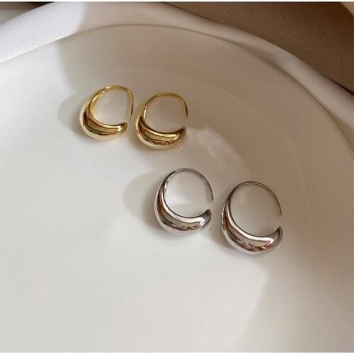 SRCOI New Fashion Irregular Geometric Water Drop Shape Simple Minimalist Glossy Metal Small Hoop Earring Women Girls Jewelry