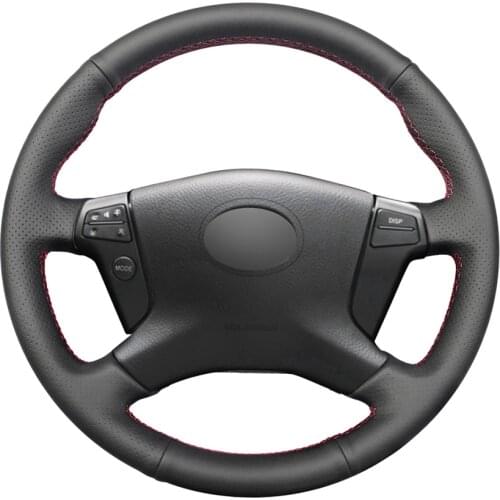 Hand-stitched Black Genuine Leather Car Steering Wheel Cover for Toyota Avensis 2003 2004 2005 2006 2007 2008