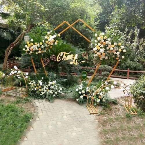 Wedding Wrought Iron Stand Shape Pentagon Geometry Road Lead Gold Metal Iron Wedding Backdrop Arch DIY Stage Scene Layout Props