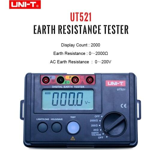 UNI-T UT521 LCD Digital Earth Ground Resistance Voltage Meter Tester 0-200V 0-2000 Ohm