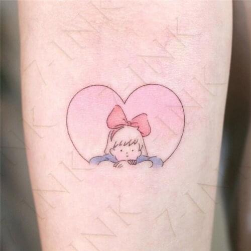 Waterproof Temporary Tattoo Cute Pink Heart Cartoons Bowknot Girl Art Water Transfer Fake Tatto Flash Tatoo For Man Woman