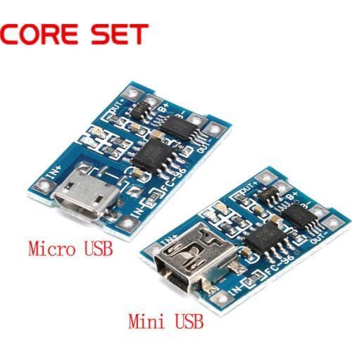 5pcs Micro USB 5V 1A 18650 TP4056 Lithium Battery Charger Module Charging Board With Protection Dual Functions 1A Li-ion