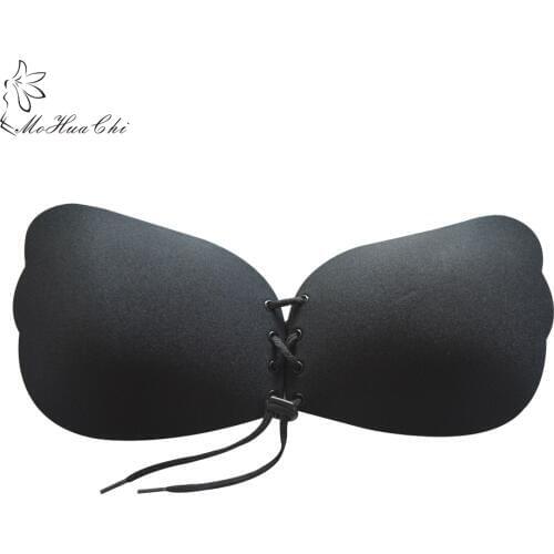 Women Self Adhesive Strapless Bandage Blackless Solid Bra Stick Gel Silicone Push Up womens underwear Invisible Bra Plus size