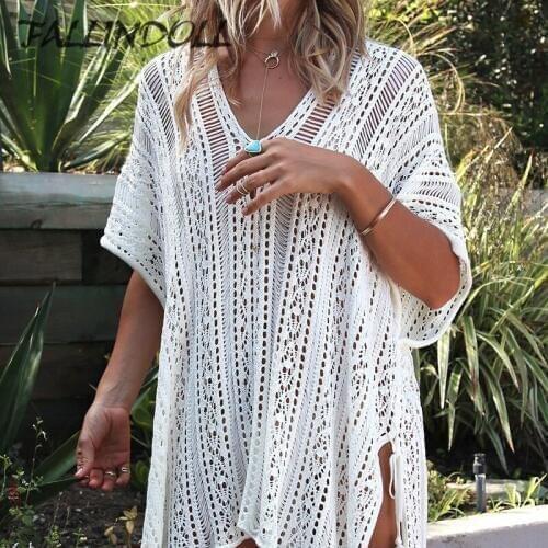 Women Beach Cover Up 2018 Bikini Crochet Knitted Tassel Tie Beachwear Summer Swimsuit Cover Up Sexy See-through Beach Dress