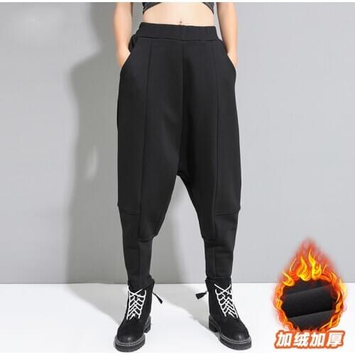 Winter thick cargo pants women streetwear woman pants womens Cross pants irregular stitching personality harem pants for women