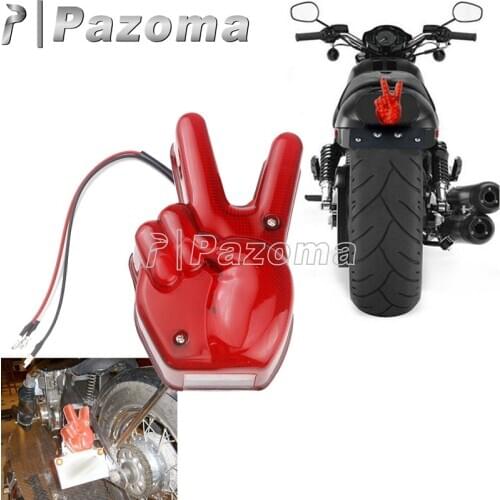 Peace Sign Victory Scissors Hand LED Tail Light Custom Vintage Rear Brake License Plate Lamp for Harley Chopper Cafe Racer