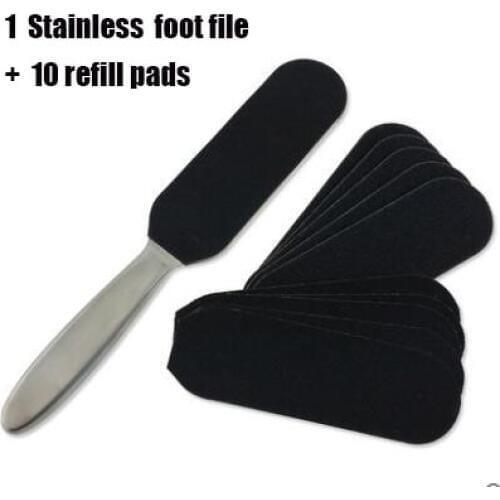 1Pcs Pedicure Rasp, Stainless Steel Handel Double Sided Foot Rasp File Callus Remover+10Pcs Replacement pads
