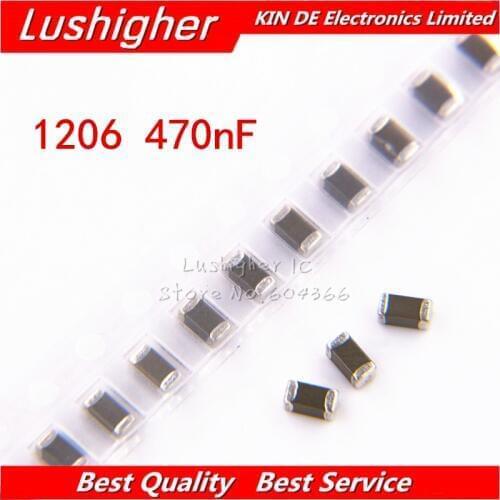100pcs 1206 470nF 474K 0.47uf 250V X7R Error 10% SMD Ceramic Capacitor MLCC
