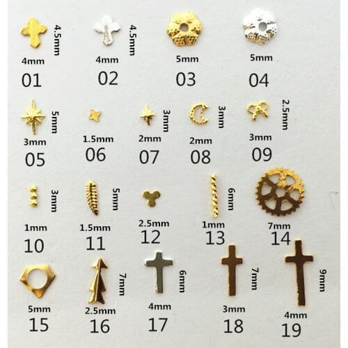 100Pcs/Lot Gold Silver Mini Leaf Cross Moon Arrow Rivet Studs Metal Alloy Nail Art Decorations 3D DIY Nail Stickers Charms