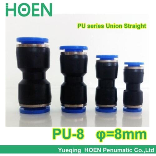 100pcs PU series union straight hose pneumatic fitting PU-8 8MM-8MM Push In One touch tube quick pipe connector