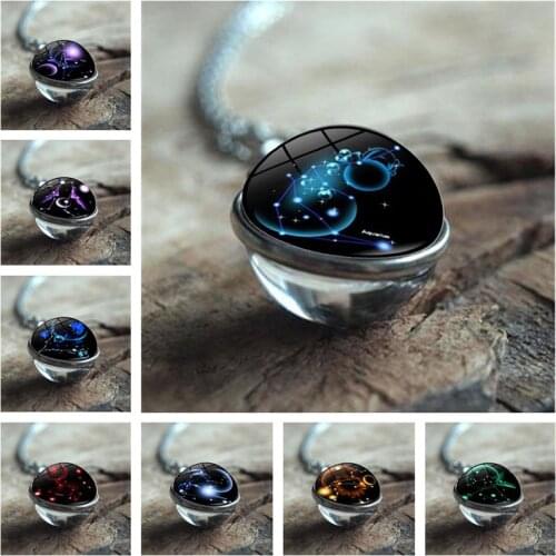 12 Constellation Scorpio Sagittarius Capricorn Aquarius Pendant Antique Bronze Necklace Glass Dome Zodiac Jewelry For Gift