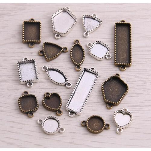 SWEET BELL 16pcs Mix Inner Size Two Colors Geometry Style Rectangle Heart Oval Rectangle Cabochon Base Setting Charms Pendant
