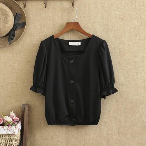 Plus Size Shirts For Women Fashion Short Sleeves Elastic Cuff Square Collar Elastic Waist Buttons Short Shirt For Summer Dress