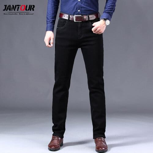 Brand Winter Mens Warm Fleece Jeans Stretch Casual Straight Thick Denim Flannel Jeans Soft Black Pant Trousers Plus Size 28-40