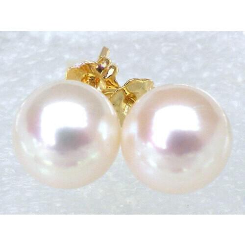 Extremely luxurious 7-8mm AAA+++ round white akoya pearl earring 14k yellow gold