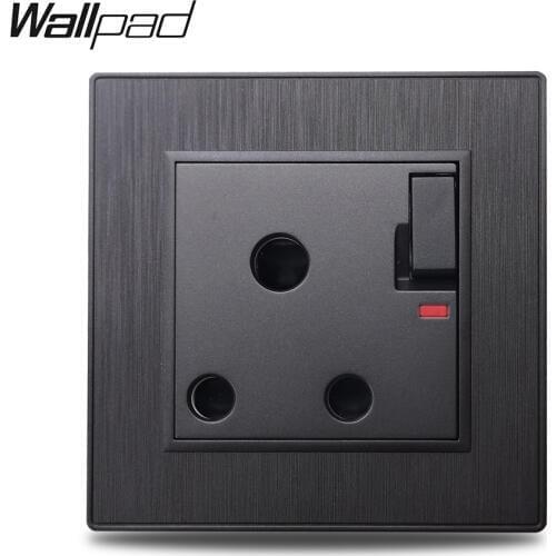 Wallpad S6 15A Electric Outlet Power Wall Socket 3 Round South Africa Pin Plug Black Silver Gold Brushed PC Plastic