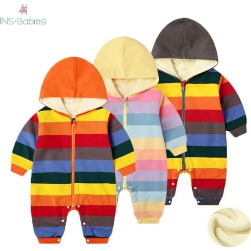Hot sale! Newborn Baby Clothes Autumn Rainbow boys romper Winter Long Sleeve warm girls outwear fashion jumpsuit cotton pajamas