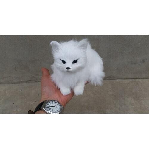 Simulation white prone fox 16x10cm,hard model toy,polyethylene&furs toy ,home decoration, 1610