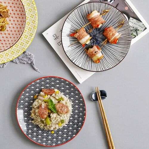 Japanese Style 8 Inch Ceramic Under Glazed Vegetable Dinner Plate Simple Dessert Plate Household Small Steak Dish Food Container