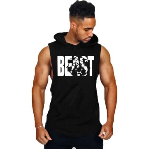Men Gym Bodybuilding Stringer Tank top 100% Cotton Fitness Training Hooded Vest Muscle Guys Sleeveless Gyms Hoodie Vest