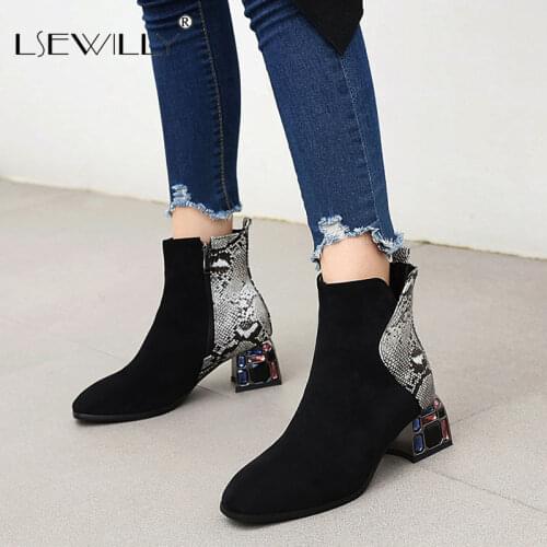 Lsewilly Fashion Women Ankle Boots High Thick Heels Shoes Female Newest Pointed Toe Ladies Shoe Martin Boot Woman Zipper