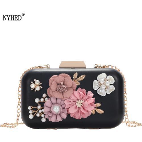NYHED Women Dinner Evening Clutches Fashion Flower Chain Handbag Female Wedding Clutch Pouch