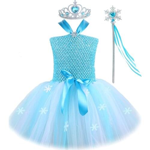 Princess Elsa Dress Tutu for Girls Ice Queen Birthday Dresses Toddler Kids Christmas Halloween Costumes Kid Girl Tutu Outfit
