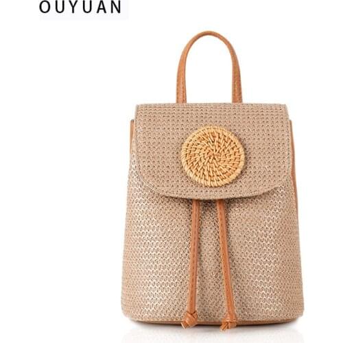 Boho Summer Beach Straw Backpacks Bucket Bags Breathable Holiday Knitting Woven Embroidery Tassel Vacation Travel Bags For Women