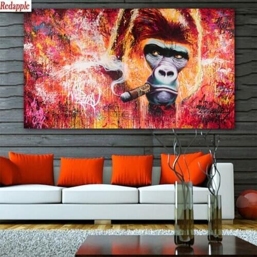 Full square round diamond painting Hot selling home art, gorilla smoking diamond embroidery 5D rhinestone mosaic diamond inlaid