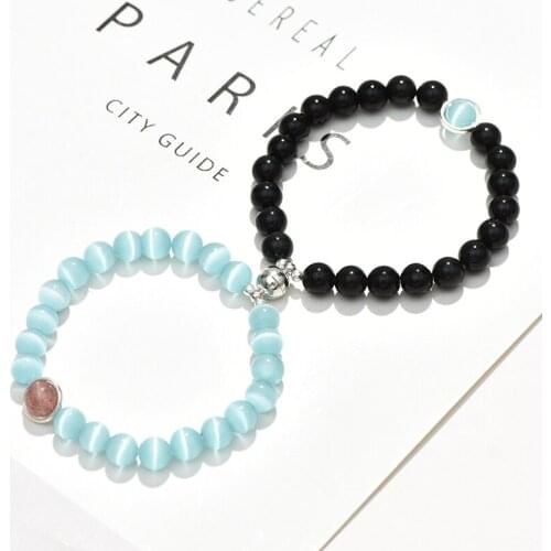 S925 sterling silver natural obsidian opal couple bracelet love token magnet buckle bracelet