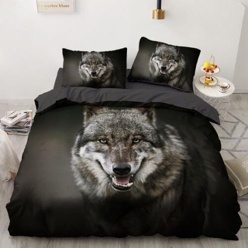 Black Bedding Sets 3D Wolf Duvet Quilt Cover Set Comforter Bed Linens Pillowcase King Queen Full Double Home Texitle